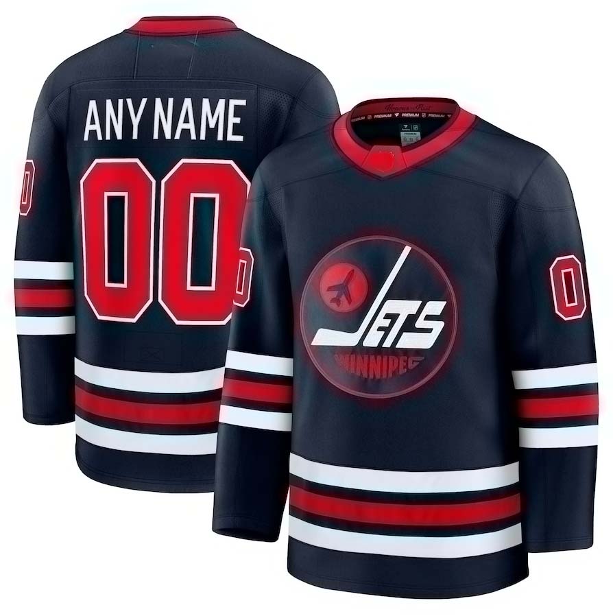Custom W.Jets Supporters Alternate Premium Jersey - Navy Stitched American Hockey Jerseys