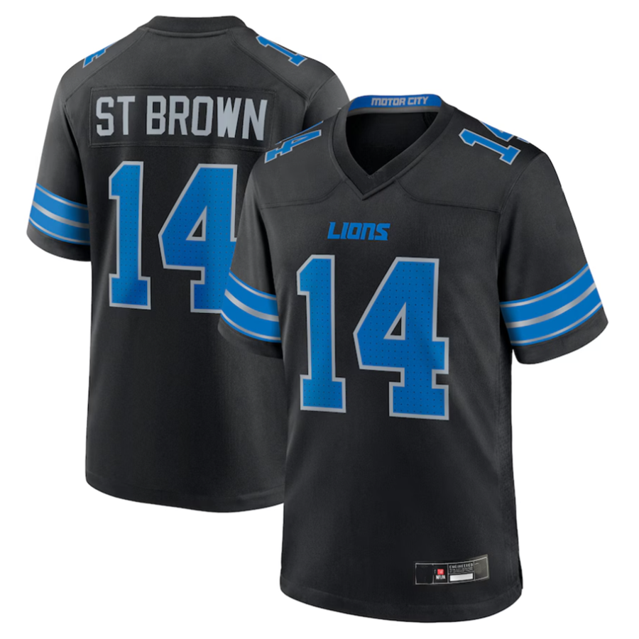 Custom #14 Black DET Football Shirt Top