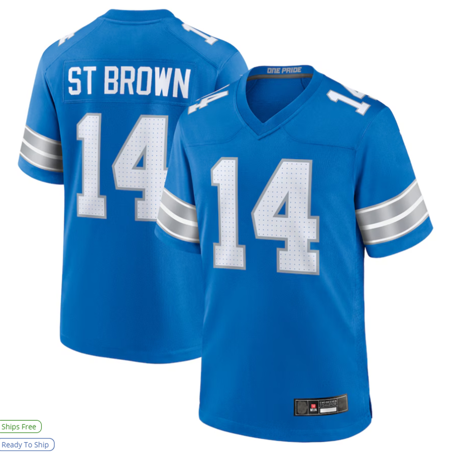 Custom #14 Blue DET Football Shirt Top