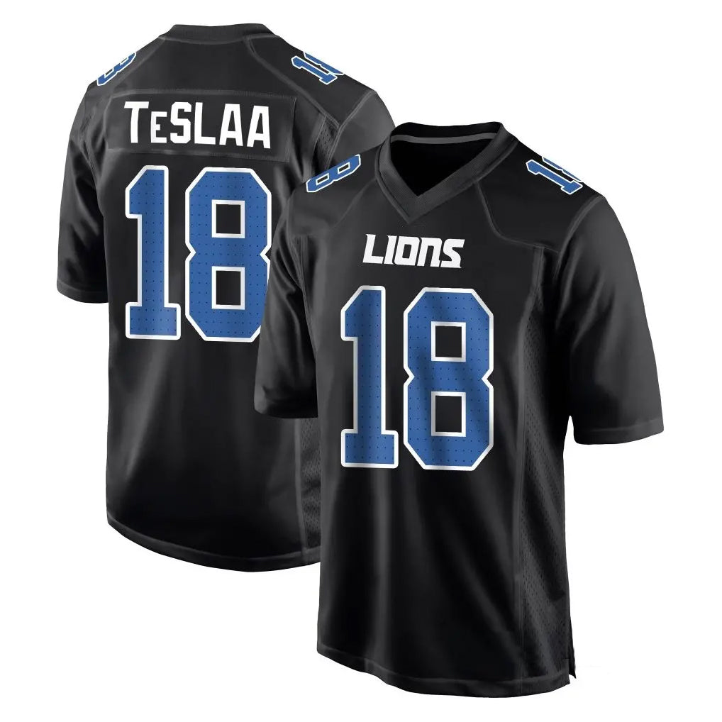 Custom #18 Black DET Football Shirt Top