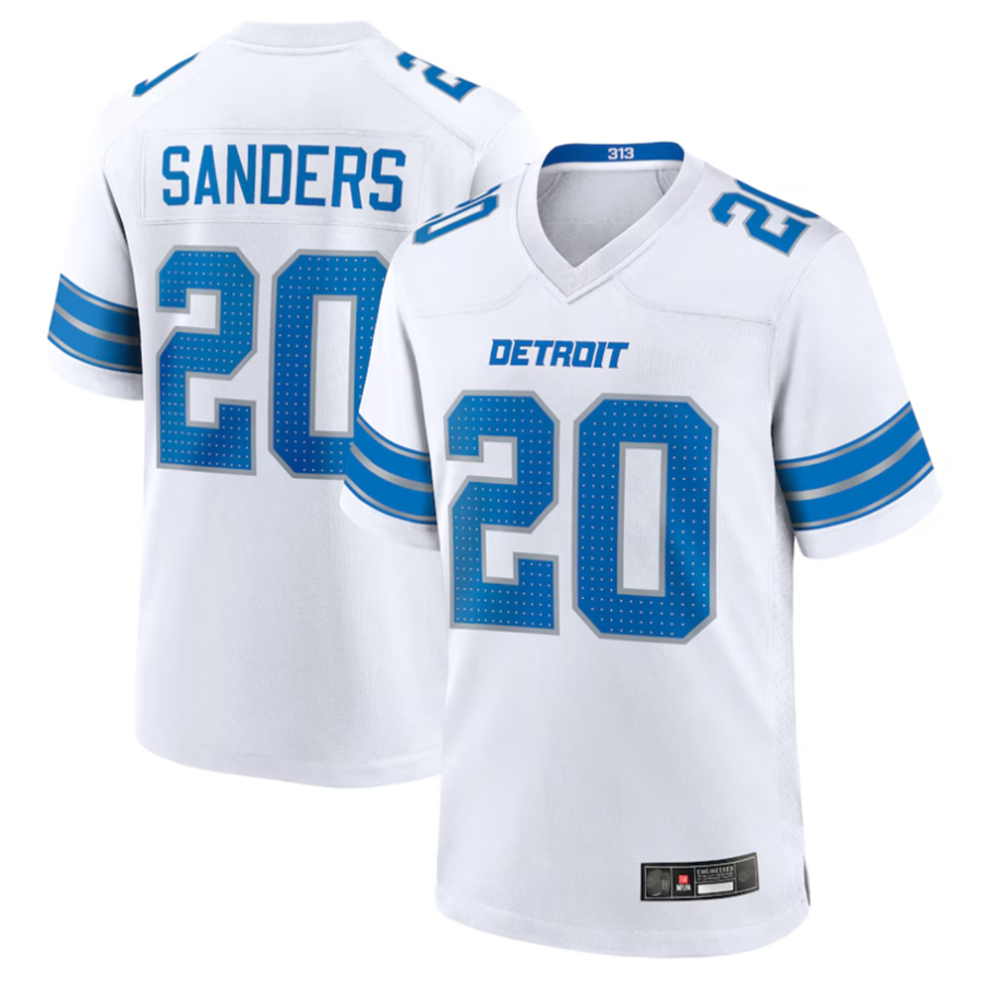 Custom #20 White DET Football Shirt Top