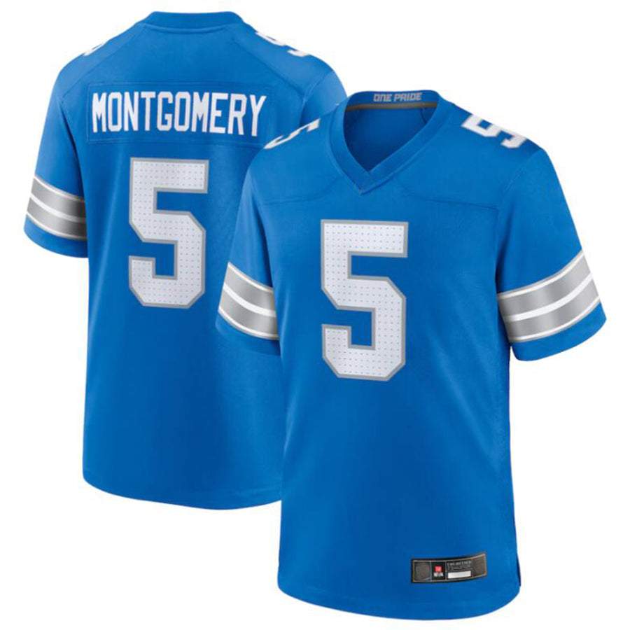 Custom #5 Blue DET Football Shirt Top