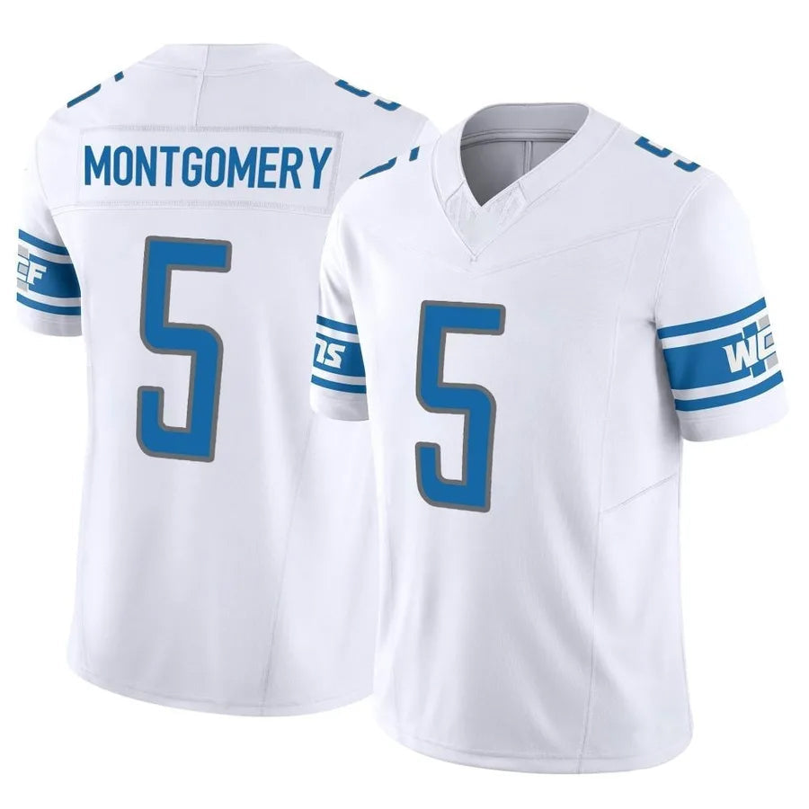 Custom #5 White DET Football Shirt Top