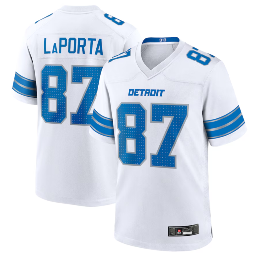 Custom #87 White DET Football Shirt Top