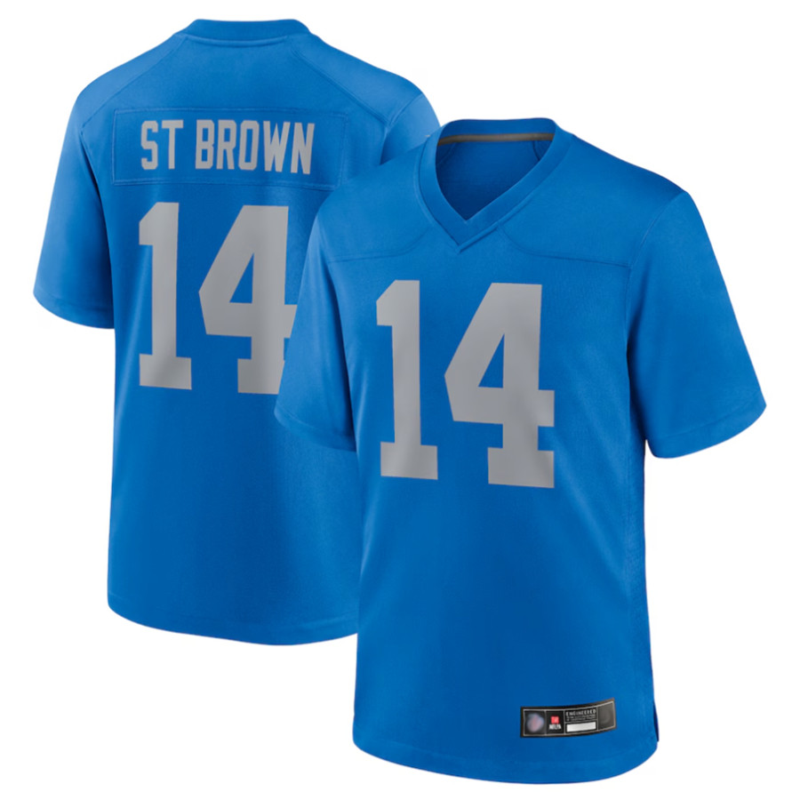 Custom #14 Blue DET Football Shirt Top