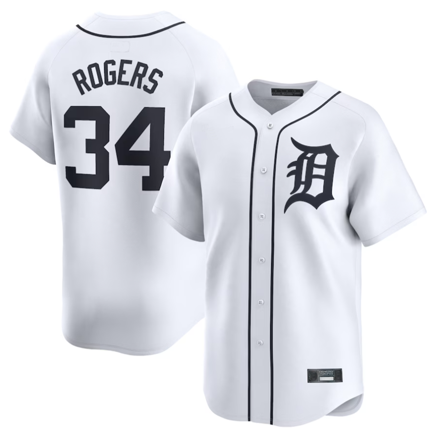 Custom #34 White DET Baseball Shirt Top