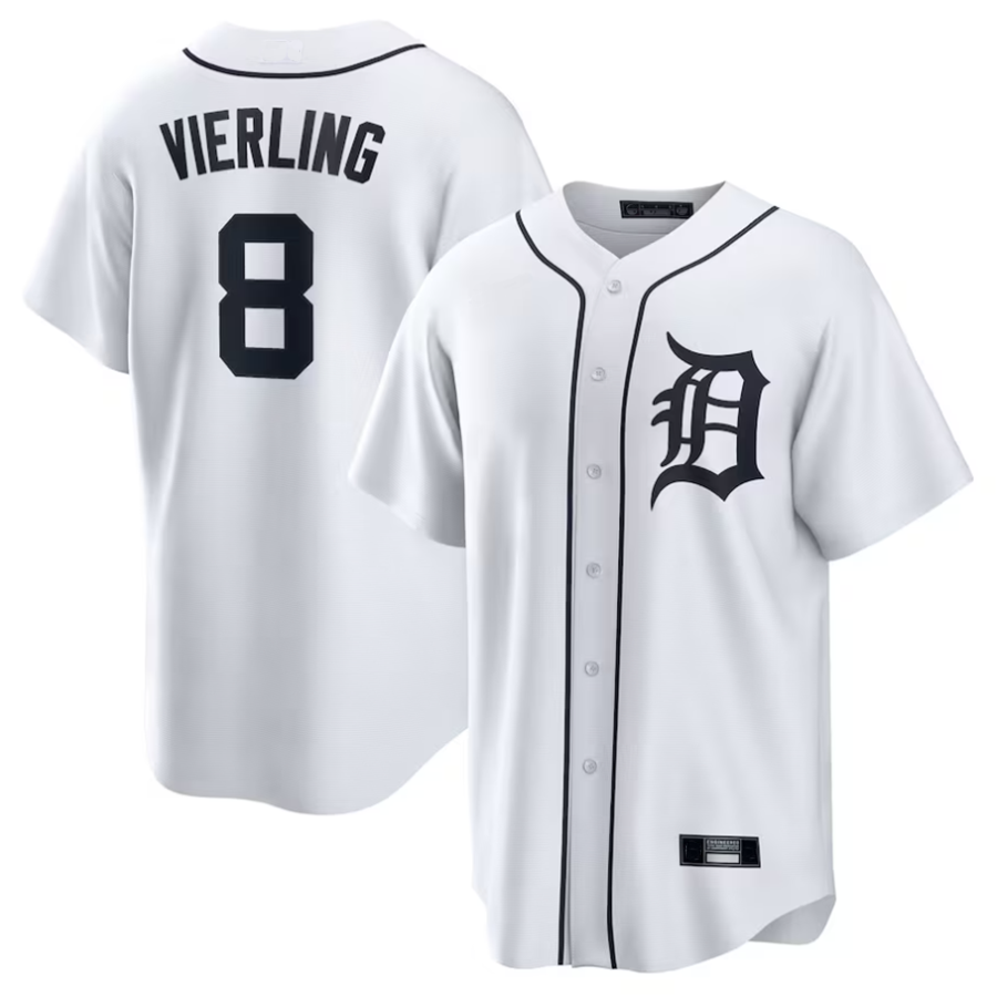Custom #8 White DET Baseball Shirt Top