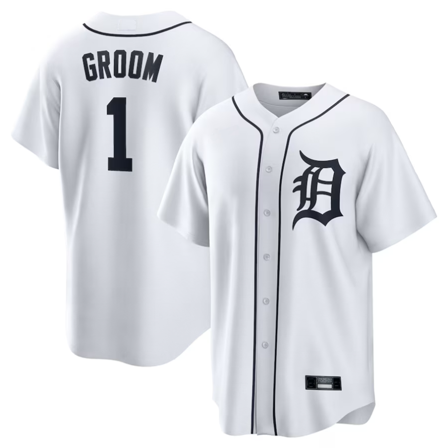 Custom #1 White DET Baseball Shirt Top