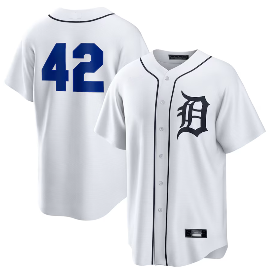 Custom #42 White 2025 Jackie Robinson Day DET Baseball Shirt Top
