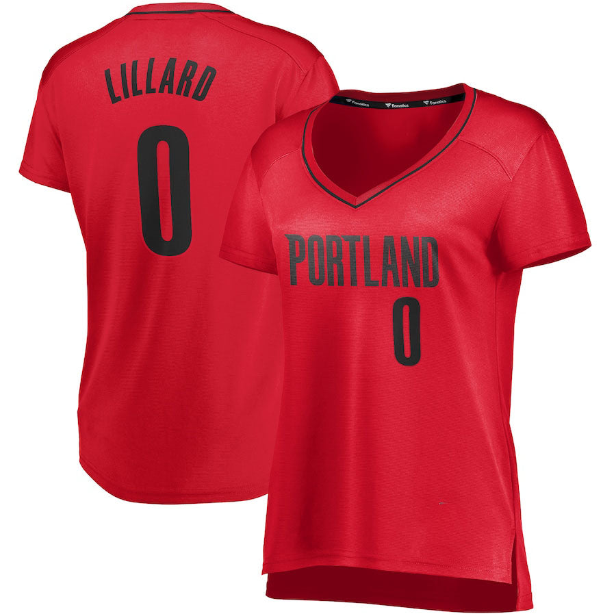 P.Trail Blazers #0 Damian Lillard Supporters Branded Women's Fast Break Player Jersey Statement Edition Red Stitched American Basketball Jersey