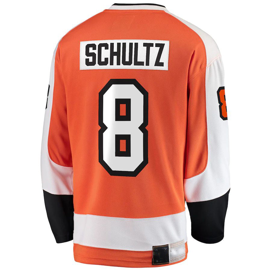 P.Flyers #8 Dave Schultz Supporters Branded Premier Breakaway Retired Player Jersey Orange Stitched American Hockey Jerseys