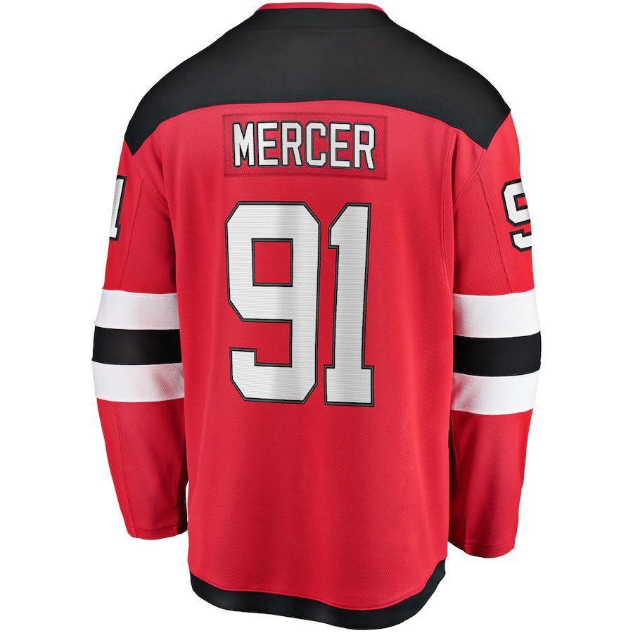 NJ.Devils #91 Dawson Mercer Supporters Branded Home Breakaway Jersey Red Stitched American Hockey Jerseys