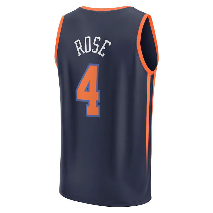NY.Knicks #4 Derrick Rose Supporters Branded 2022-23 Fast Break Replica Jersey Statement Edition Navy Stitched American Basketball Jersey