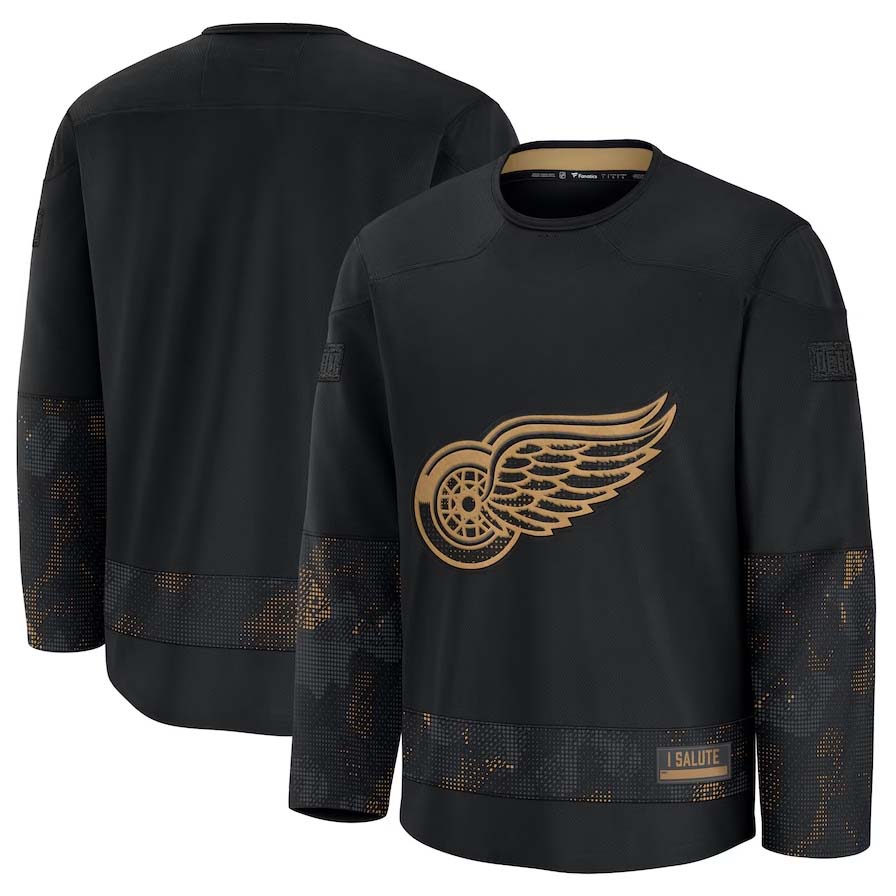 D.Red Wings Supporters 2024 Military Appreciation Practice Jersey - Black Stitched American Hockey Jerseys