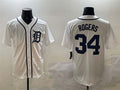 Custom #34 White DET Baseball Shirt Top