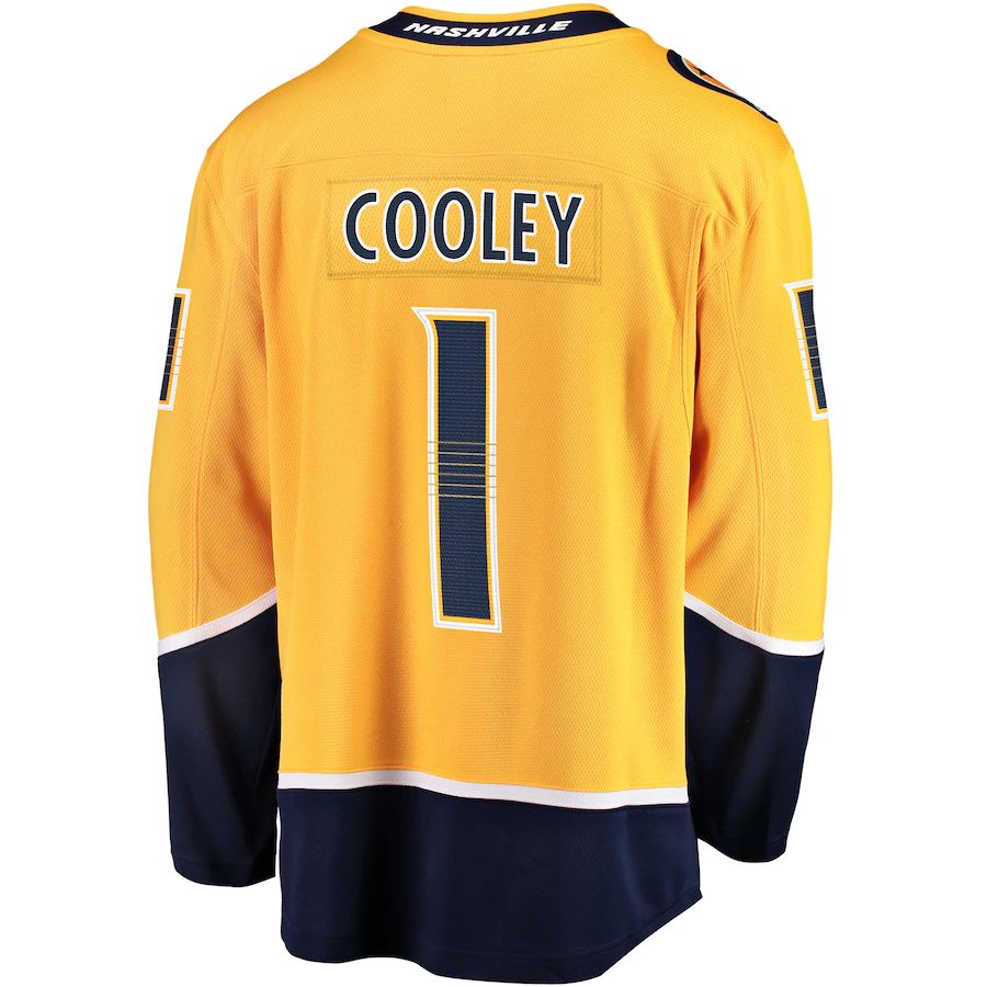 N.Predators #1 Devin Cooley Supporters Branded Home Breakaway Player Jersey  Gold Stitched American Hockey Jerseys
