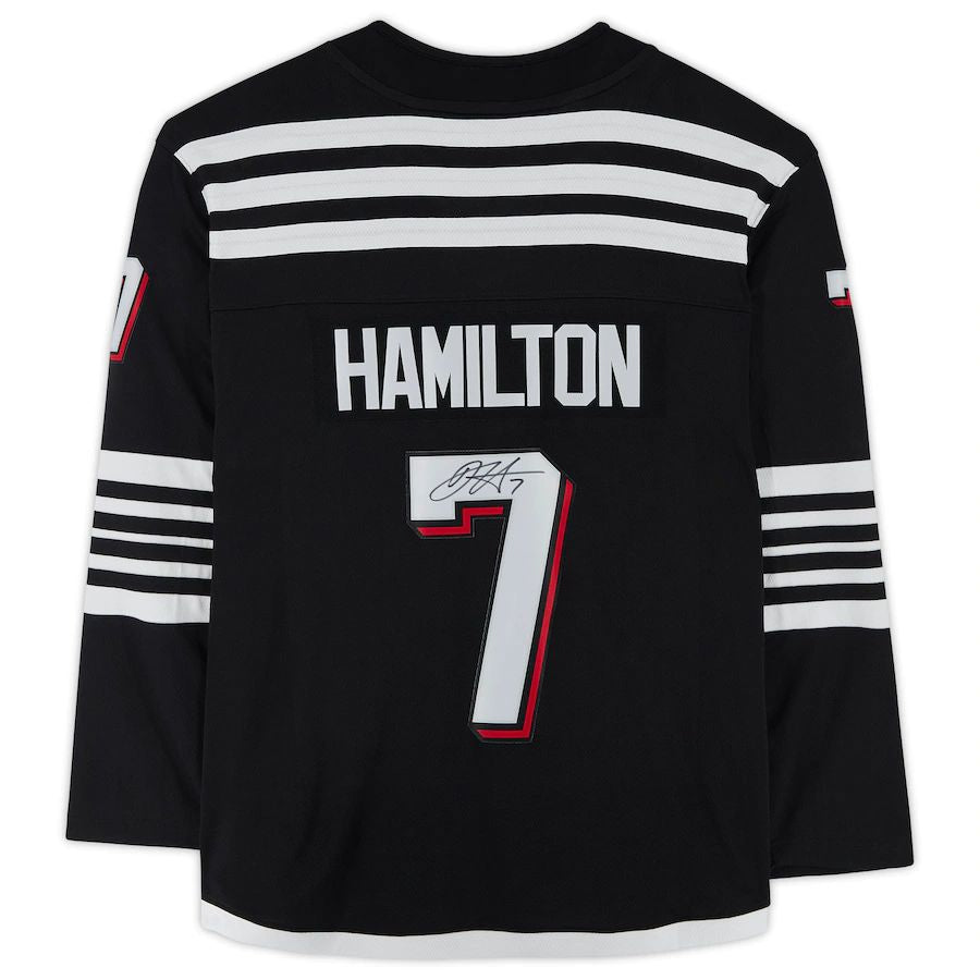 NJ.Devils #7 Dougie Hamilton Supporters Authentic Autographed Branded Alternate Breakaway Jersey Black Stitched American Hockey Jerseys