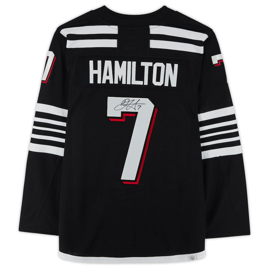 NJ.Devils #7 Dougie Hamilton Supporters Authentic Autographed Black Stitched American Hockey Jerseys
