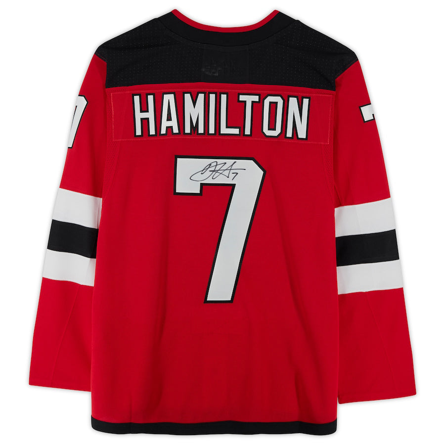 NJ.Devils #7 Dougie Hamilton Supporters Authentic Autographed Jersey Red Stitched American Hockey Jerseys