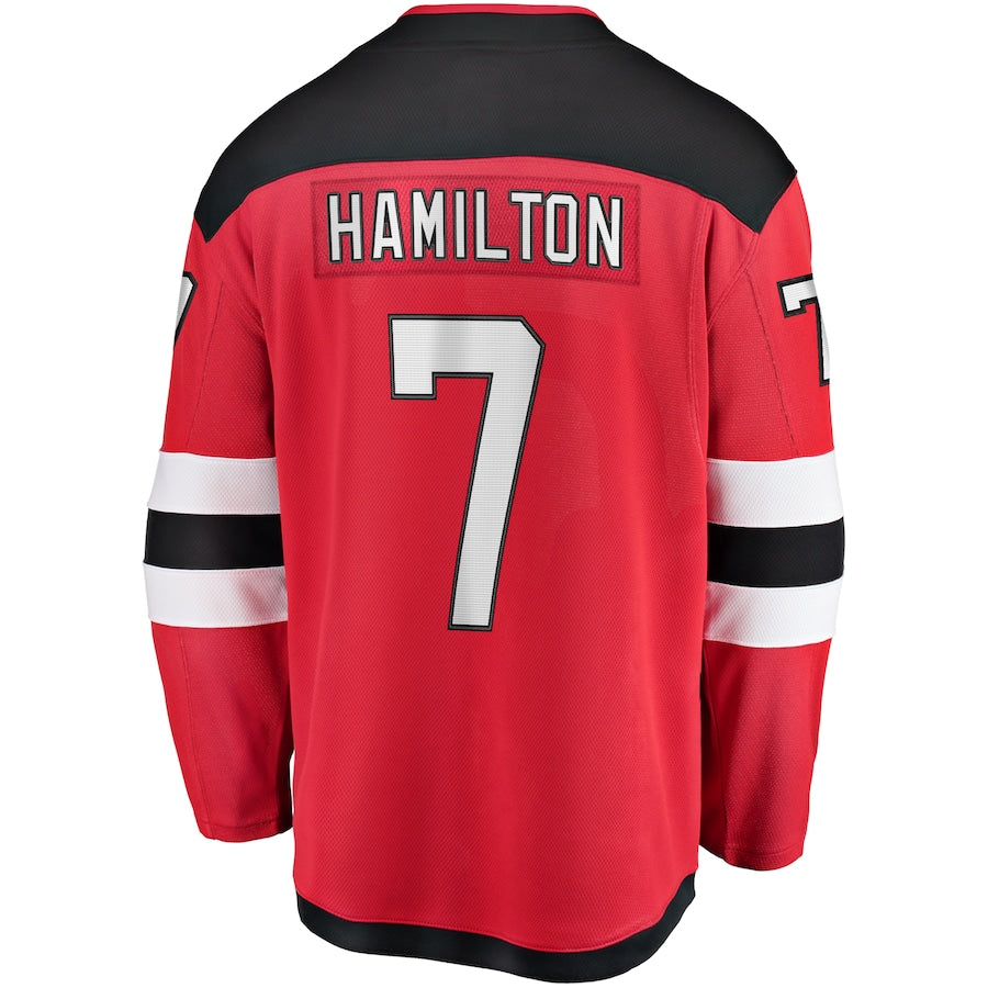 NJ.Devils #7 Dougie Hamilton Supporters Branded Home Premier Breakaway Player Jersey Red Stitched American Hockey Jerseys