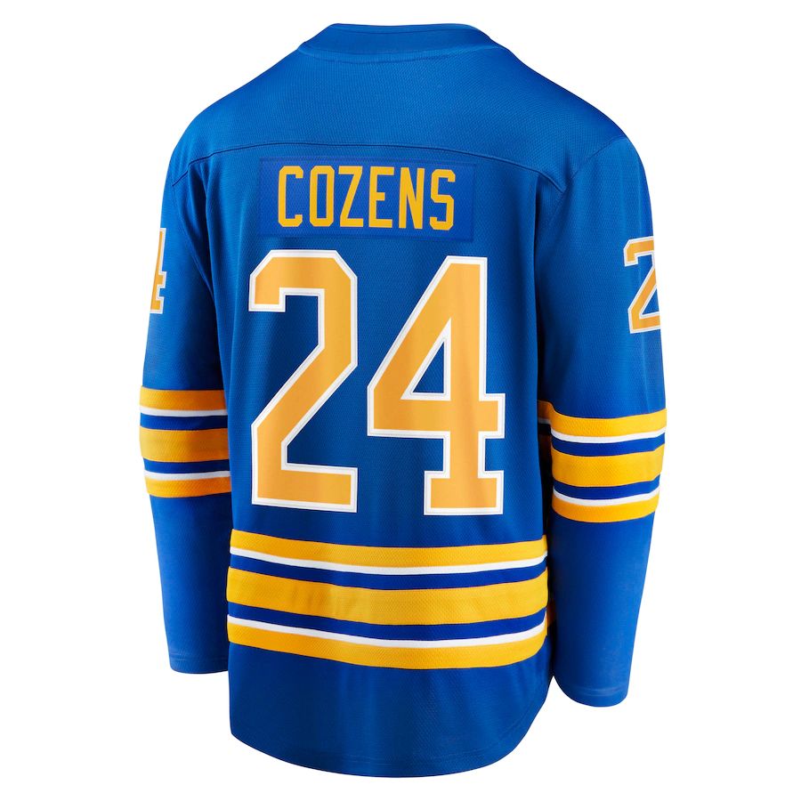 B.Sabres #24 Dylan Cozens Supporters Branded Home Breakaway Player Jersey Royal Stitched American Hockey Jerseys