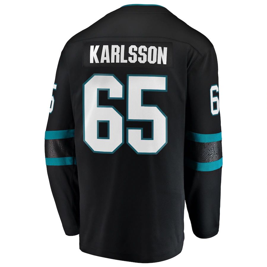 SJ.Sharks #65 Erik Karlsson Supporters Branded Breakaway Alternate Player Jersey  Black Stitched American Hockey Jerseys