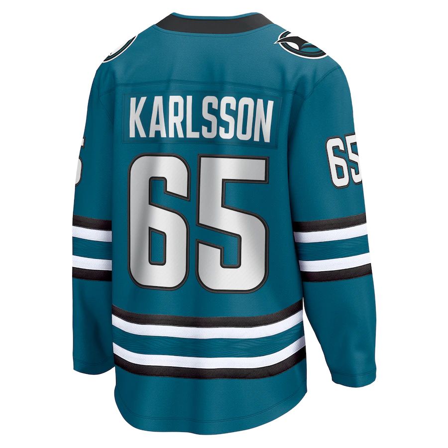 SJ.Sharks #65 Erik Karlsson Supporters Branded Home Premier Breakaway Player Jersey Teal Stitched American Hockey Jerseys