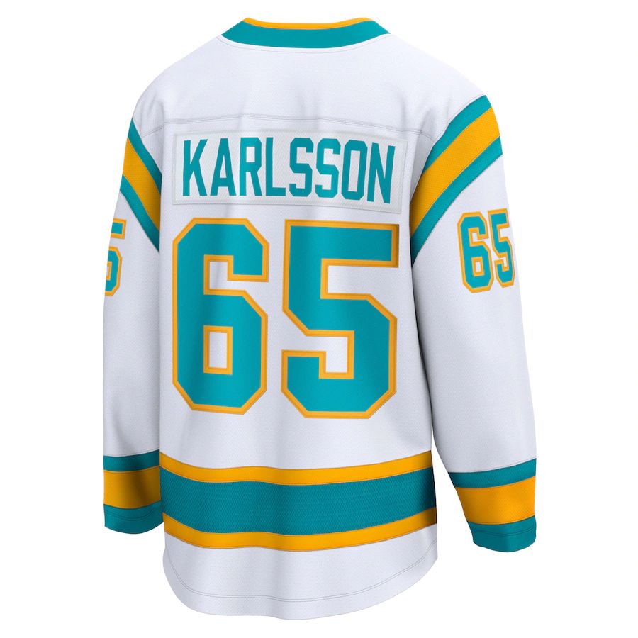 SJ.Sharks #65 Erik Karlsson Supporters Branded Special Edition 2.0 Breakaway Player Jersey White Stitched American Hockey Jerseys