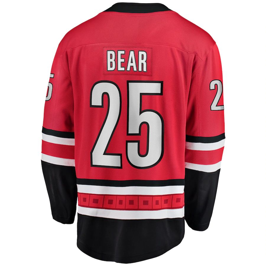 C.Hurricanes #25 Ethan Bear Supporters Branded Home Breakaway Player Jersey Red Stitched American Hockey Jerseys