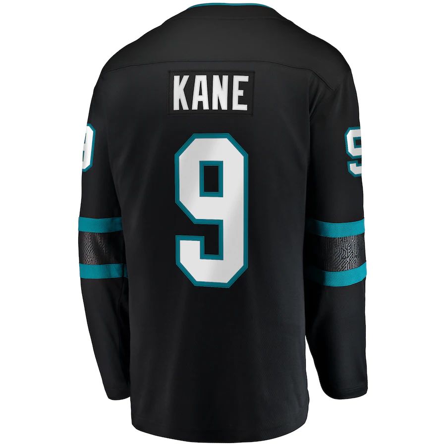 SJ.Sharks #9 Evander Kane Supporters Branded Alternate Premier Breakaway Player Jersey Black Stitched American Hockey Jerseys