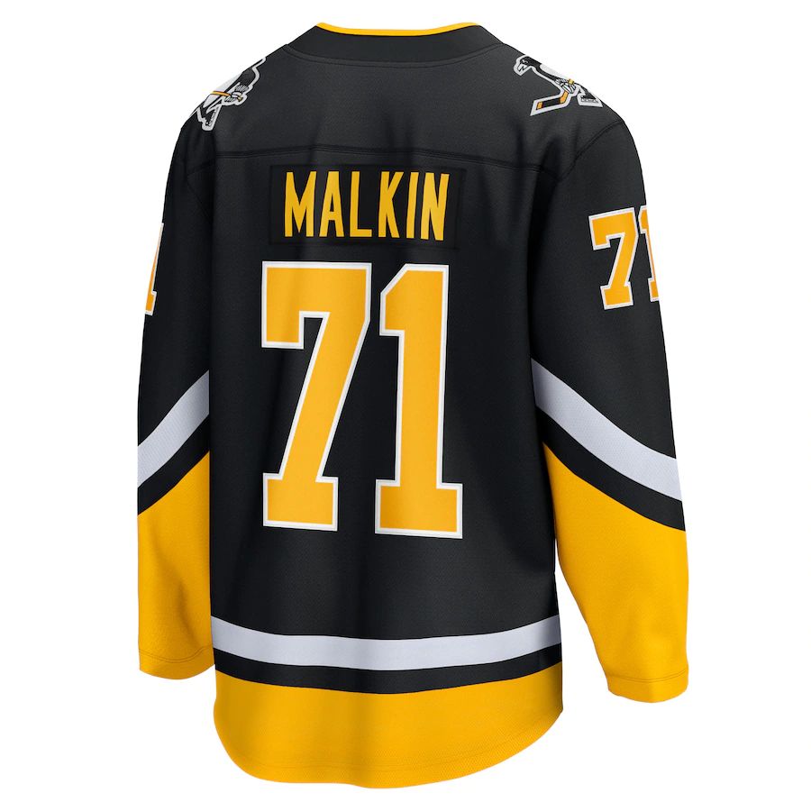 P.Penguins #71 Evgeni Malkin Supporters Branded 2021-22 Alternate Premier Breakaway Player Jersey Black Stitched American Hockey Jerseys