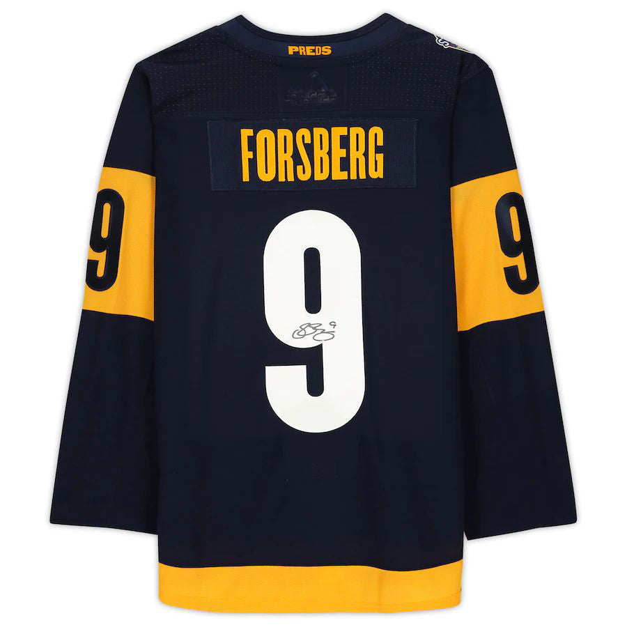 N.Predators #9 Filip Forsberg Supporters Authentic Autographed 2022 Stadium Series Jersey Navy Stitched American Hockey Jerseys