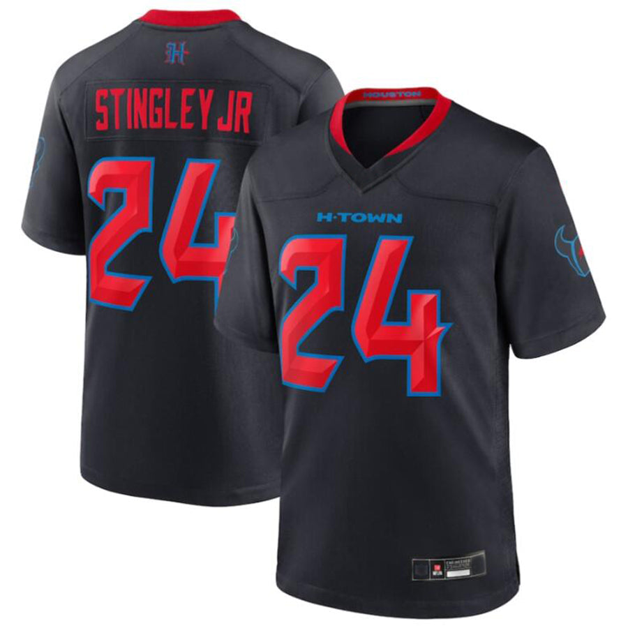 Custom #24 Navy HOU Football Shirt Top