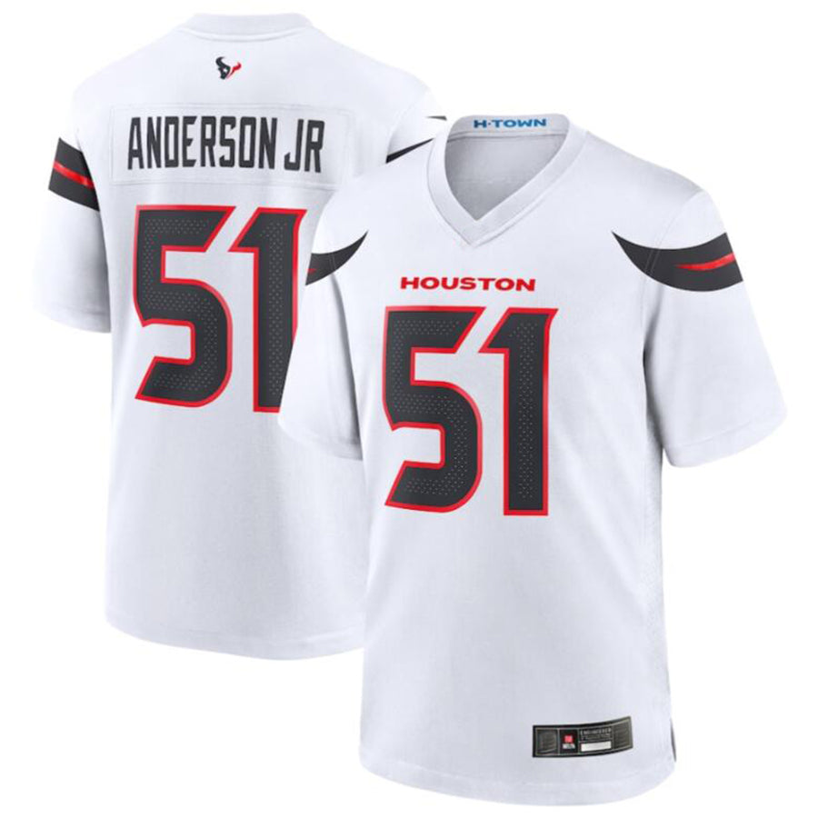 Custom #51 White HOU Football Shirt Top