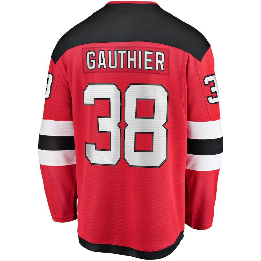 NJ.Devils #38 Frederik Gauthier Supporters Branded Home Breakaway Player Jersey Red Stitched American Hockey Jerseys