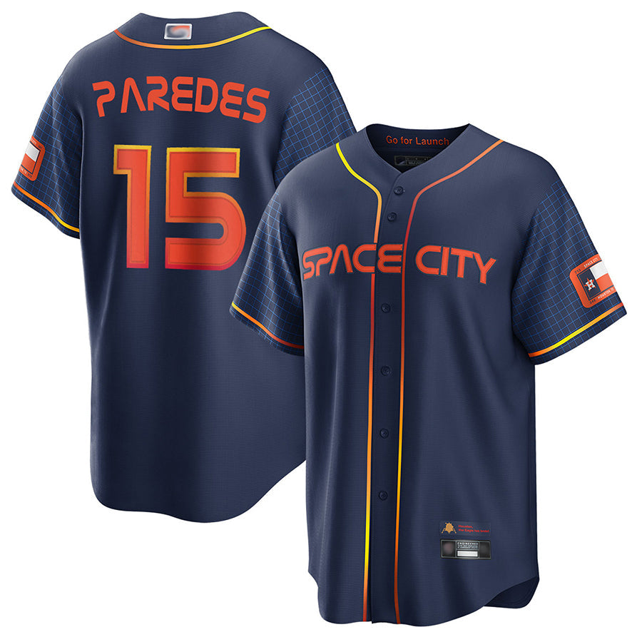 Custom #15 Navy City Connect HOU Baseball Shirt Top