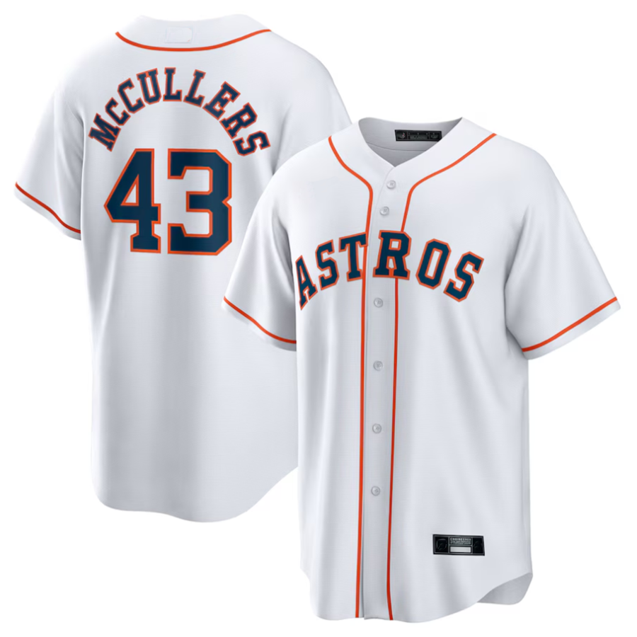 Custom #43 White HOU Baseball Shirt Top