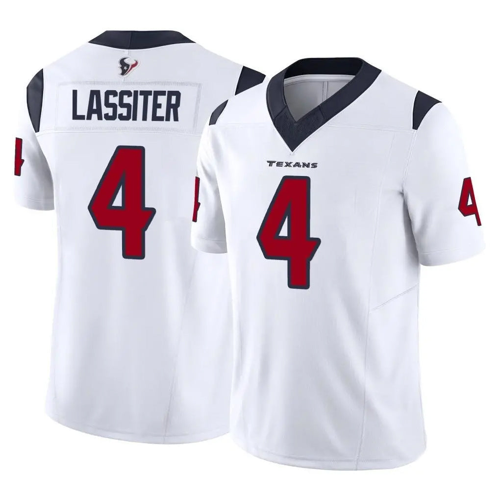 Custom #4 White HOU Football Shirt Top