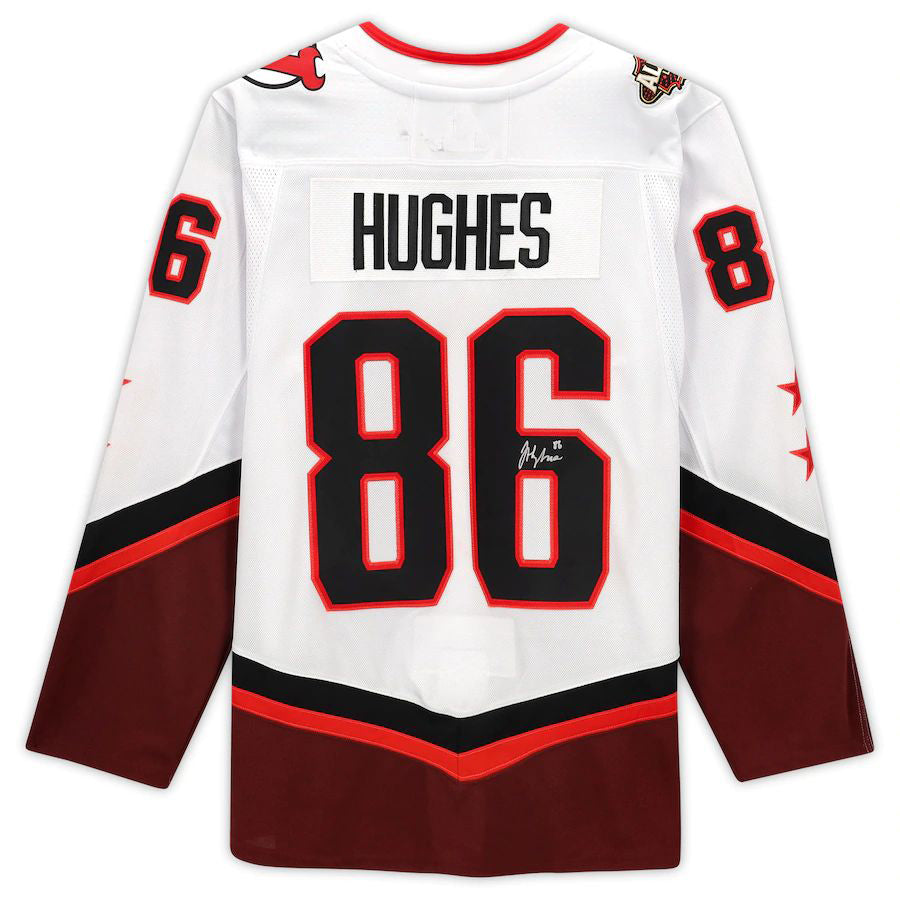 NJ.Devils #86 Jack Hughes Supporters Authentic Autographed 2022 All-Star Game White Stitched American Hockey Jerseys