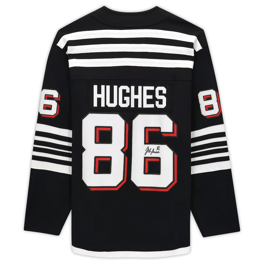 NJ.Devils #86 Jack Hughes Supporters Authentic Autographed Alternate Breakaway Jersey Black Stitched American Hockey Jerseys