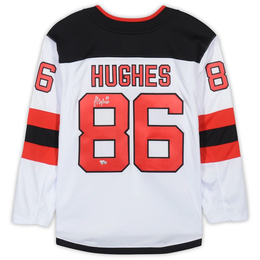 NJ.Devils #86 Jack Hughes Supporters Authentic Autographed Road Supporters Breakaway Jersey White Stitched American Hockey Jerseys
