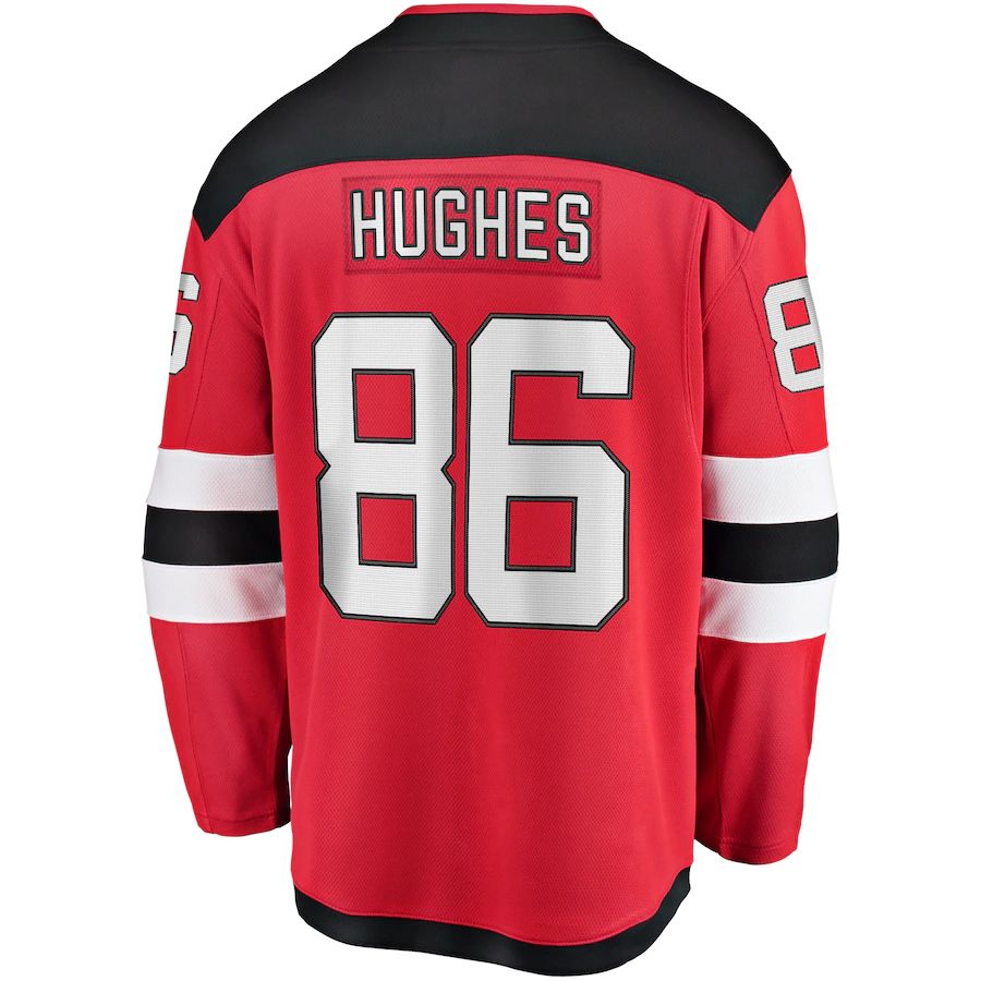 NJ.Devils #86 Jack Hughes Supporters Branded Home Premier Breakaway Player Jersey  Red Stitched American Hockey Jerseys