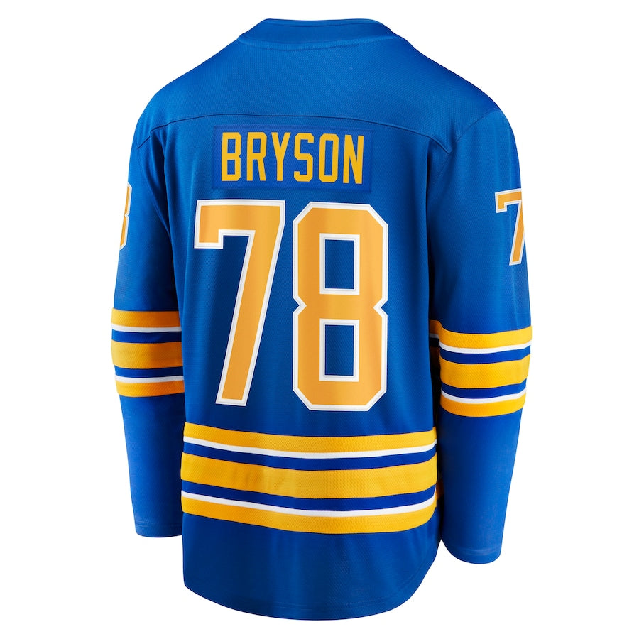 B.Sabres #78 Jacob Bryson Supporters Branded Home Breakaway Player Jersey  Royal Stitched American Hockey Jerseys