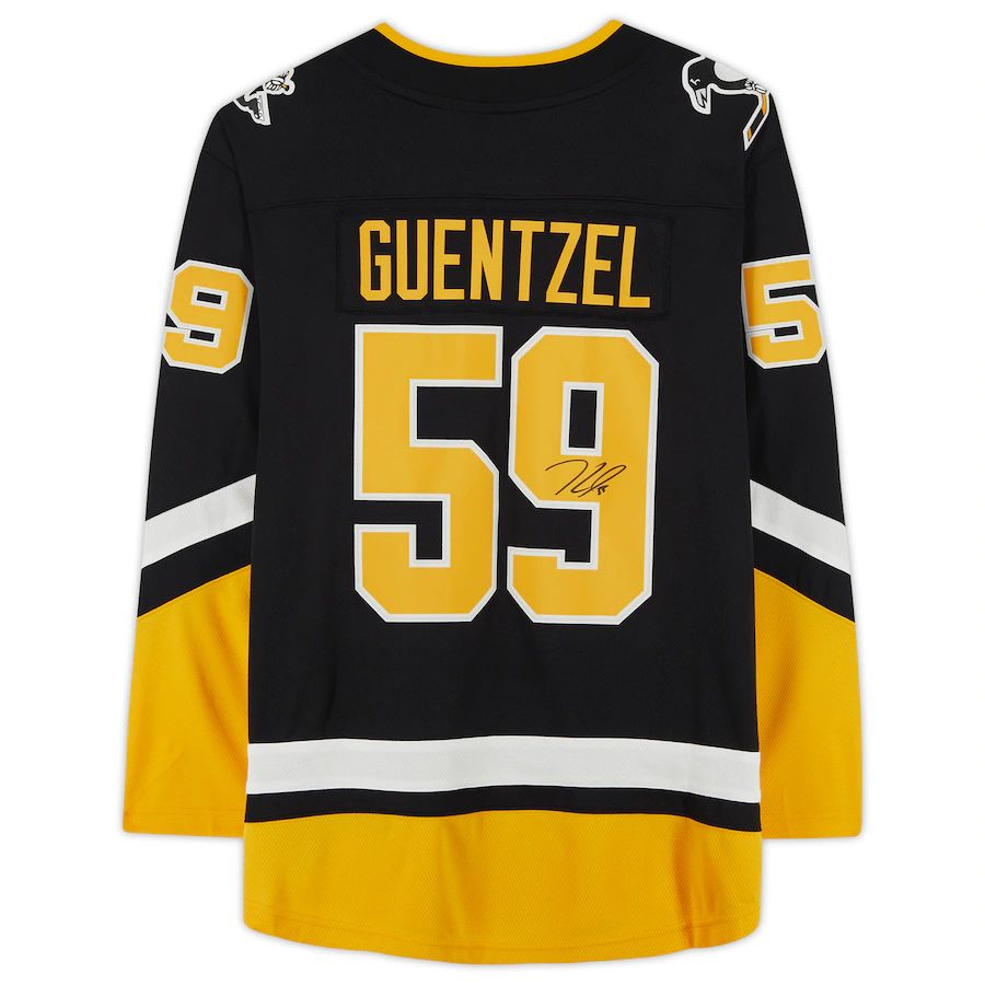 P.Penguins #59 Jake Guentzel Supporters Authentic Autographed Breakaway 2021 Alternate Jersey Black Stitched American Hockey Jerseys