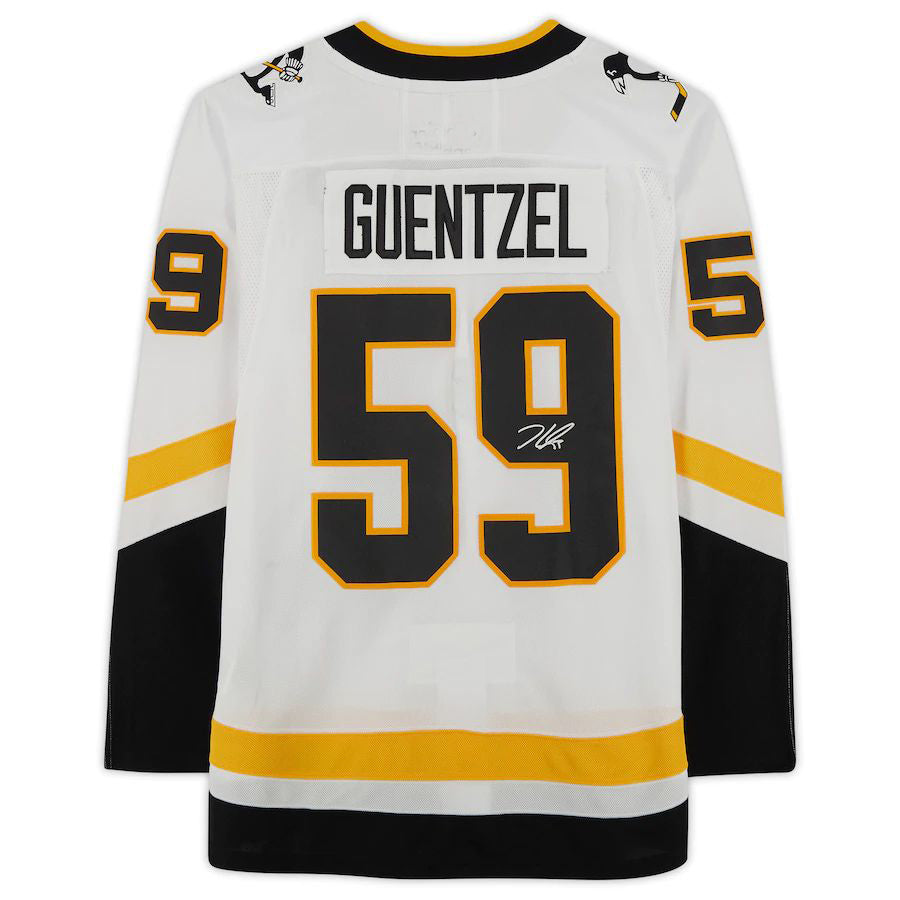P.Penguins #59 Jake Guentzel Supporters Authentic Autographed 2020 Reverse Retro  White Stitched American Hockey Jerseys