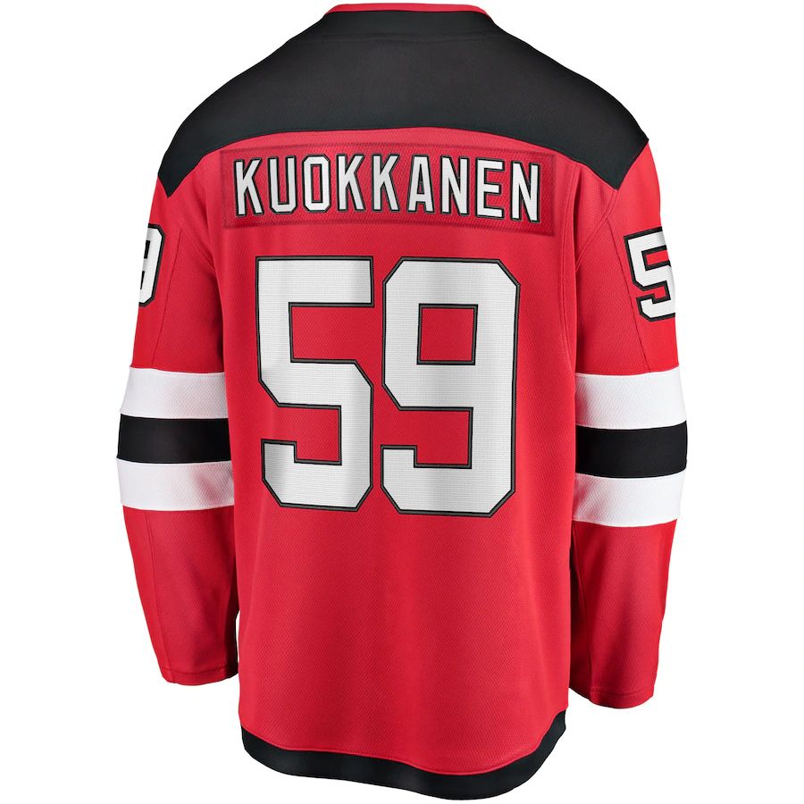 NJ.Devils #59 Janne Kuokkanen Supporters Branded Home Breakaway Player Jersey Red Stitched American Hockey Jerseys