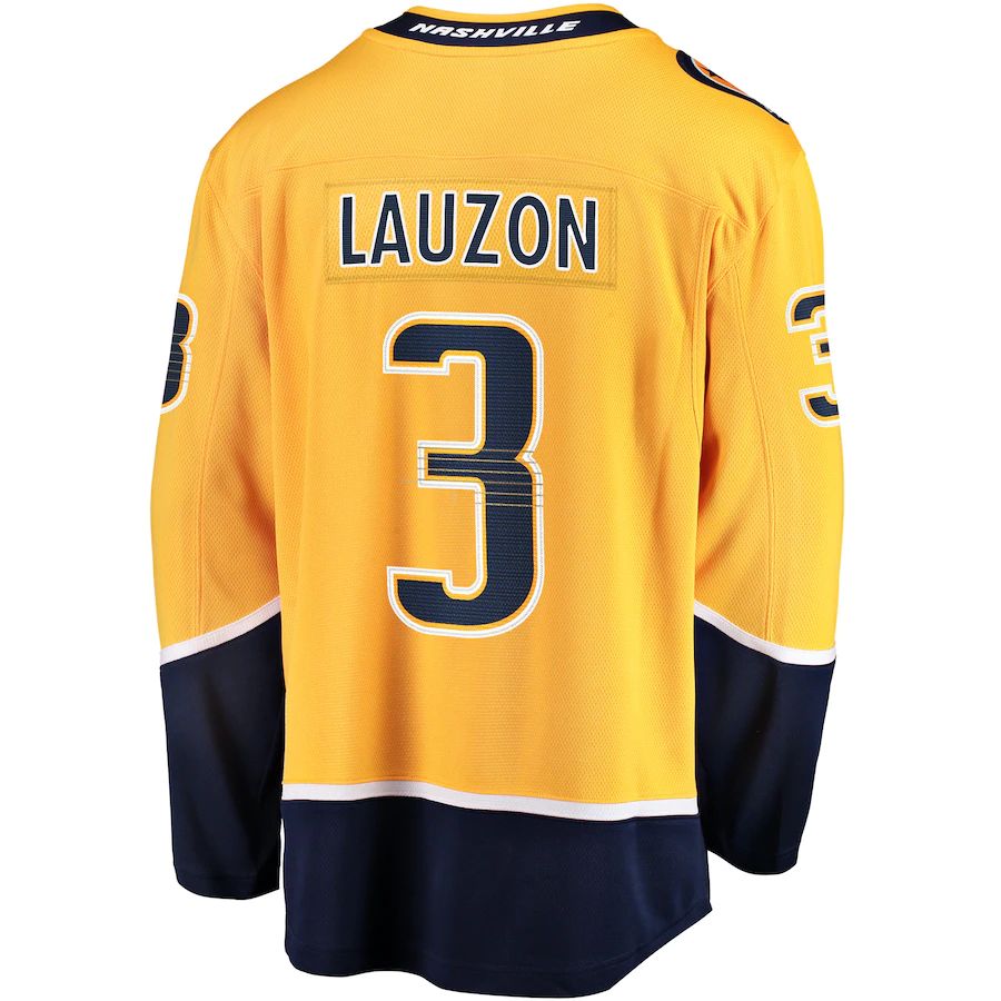 N.Predators #3 Jeremy Lauzon Supporters Branded Home Breakaway Player Jersey Gold Stitched American Hockey Jerseys