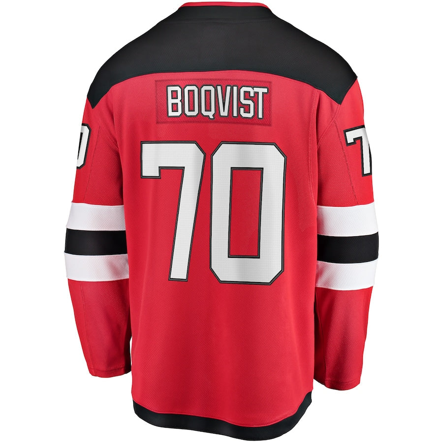 NJ.Devils #70 Jesper Boqvist Supporters Branded Home Breakaway Player Jersey Red Stitched American Hockey Jerseys