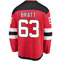 NJ.Devils #63 Jesper Bratt Supporters Branded Home Breakaway Player Jersey Red Stitched American Hockey Jerseys