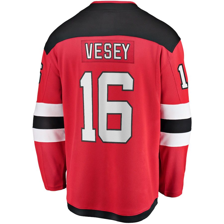 NJ.Devils #16 Jimmy Vesey Supporters Branded Home Breakaway Player Jersey Red Stitched American Hockey Jerseys